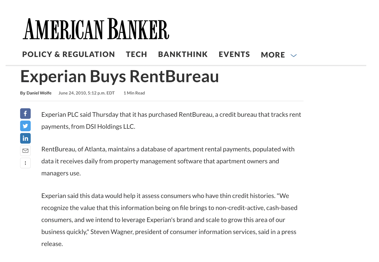 RentBureau in American Banker