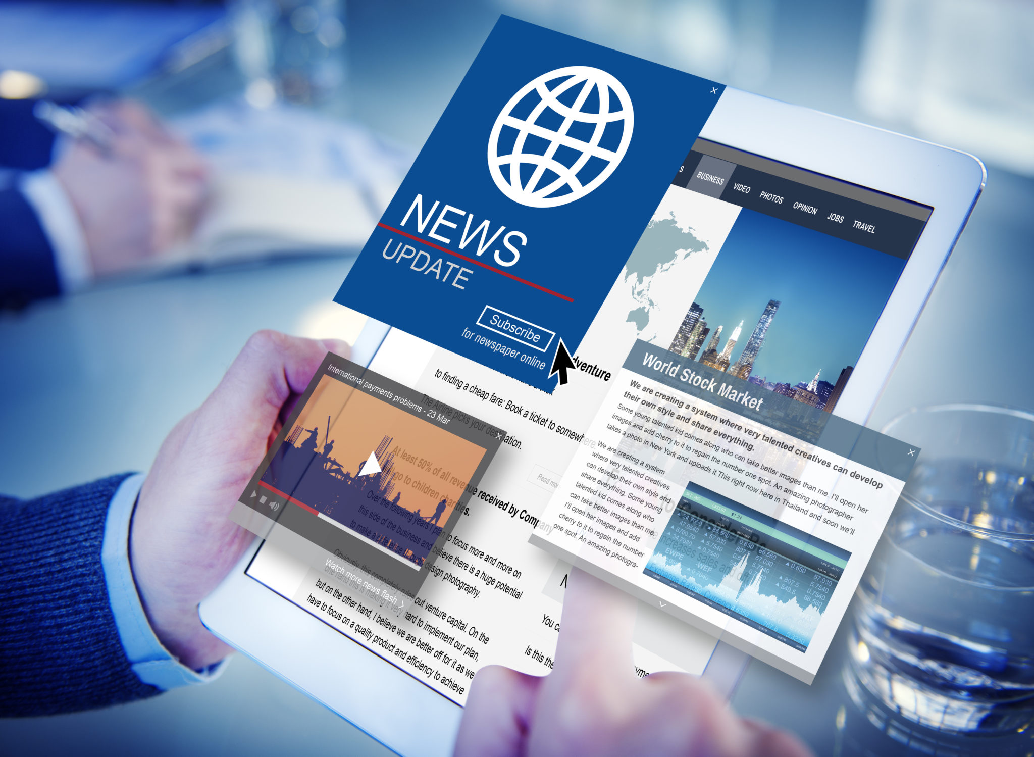 ipad with news and sponsored content